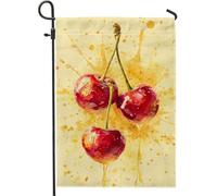 Drapeau de jardin cerises d'été, bannière aquarelle de fruits rouges, bannière de décoration d'intérieur, drapeau double face en toile de jute, décoration de pelouse extérieure, 30,5 x 45,7 cm