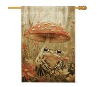 Drapeau de jardin champignon amphibien orange mignon amphibien pour décoration d'intérieur, drapeau de cour double face en toile de jute, décoration de pelouse extérieure 71 x 101,6 cm