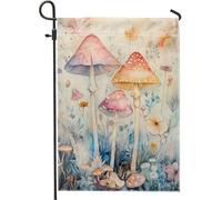 Drapeau de jardin champignon arc-en-ciel printemps-été, bannière de décoration florale champignons colorés, bannière double face en toile de jute, décoration de pelouse extérieure, 30,5 x 45,7 cm