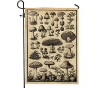 Drapeau de jardin champignon, art botanique vintage, décoration d'intérieur, drapeaux de jardin, double face en toile de jute pour la récolte d'automne, 30,5 x 45,7 cm