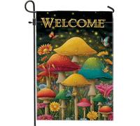 Drapeau de jardin champignon coloré, décoration florale champignons vibrants, bannière double face pour printemps et été, décoration de pelouse fantaisie, 30,5 x 45,7 cm