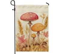 Drapeau de jardin champignon d'automne, bannière de décoration d'intérieur champignons rouges et oranges, drapeau double face en toile de jute, décoration de pelouse extérieure d'automne 30,5 x 45,7