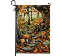 Drapeau de jardin champignon d'automne, bannière de forêt champignons orange, double face en toile de jute pour décoration de pelouse, drapeau de cour saisonnier d'automne pour fête à la maison, 30,5