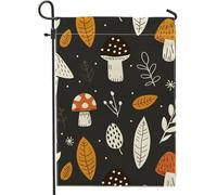 Drapeau de jardin champignon d'automne, feuilles de champignons noires, décoration extérieure, bannière double face en toile de jute pour fête d'automne 30,5 x 45,7 cm
