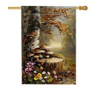 Drapeau de jardin champignon de forêt d'automne, bannière florale marron pour décoration d'intérieur, drapeau double face en toile de jute pour décoration de pelouse extérieure, 71 x 101,6 cm