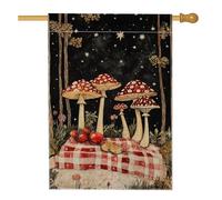 Drapeau de jardin champignon de forêt magique, bannière d'extérieur rétro rouge et blanc, bannière d'extérieur double face, décoration saisonnière pour fête de style forêt, 71 x 101,6 cm