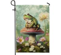 Drapeau de jardin champignon grenouille animal fleur sauvage jungle forêt tropicale insecte marguerite fleur vert lin décoration de fête porche décorations pelouse terrasse extérieur pour camping
