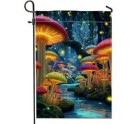 Drapeau de jardin champignon magique - Bannière de décoration extérieure colorée - Drapeau double face en toile de jute pour décoration de pelouse de printemps et d'été - 30,5 x 45,7 cm