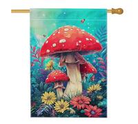 Drapeau de jardin champignon rouge vif, bannière florale colorée pour décoration d'intérieur, drapeau double face en toile de jute pour décoration de pelouse extérieure de printemps, 71 x 101,6 cm