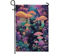 Drapeau de jardin champignon vibrant, champignons fantaisie colorés, bannière double face pour décoration d'automne, décoration de pelouse de forêt enchantée, 30,5 x 45,7 cm