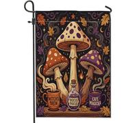 Drapeau de jardin champignons, fantaisie et ludique Witch's Brew Hocus Pocus Halloween en toile de jute double face pour extérieur, porche, pelouse, terrasse, 30,5 x 45,7 cm