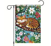 Drapeau De Jardin Chat Endormi Chaton Fleur Drapeaus Décoratif Couleurs Vives Garden Flag Antifouling Pride Flag Pour Pavillon Patio Home 30X45Cm
