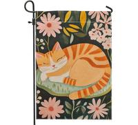 Drapeau De Jardin Chat Endormi Chaton Fleur Drapeaus Décoratif Premium Garden Flag Amusante Drapeau De Bienvenue Pour Patio Pavillon Home 30X45Cm