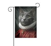 Drapeau de jardin chat gris portant une robe royale rouge 30 x 45 cm vertical double face ferme vacances décorations extérieures drapeau de cour