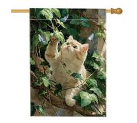 Drapeau de jardin chat mignon, félin orange avec papillons, bannière de décoration d'intérieur, drapeau double face en toile de jute pour décoration de pelouse extérieure de printemps, 71 x 101,6 cm