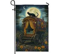 Drapeau de jardin chat mystique - Décoration extérieure - Motif chat - Décoration extérieure - Drapeau double face en toile de jute pour l'automne et Halloween - 30,5 x 45,7 cm