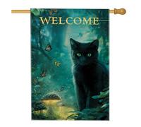 Drapeau de jardin chat mystique, vert forêt enchantée, bannière d'extérieur double face en toile de jute pour décoration de la maison d'automne 71 x 101 cm