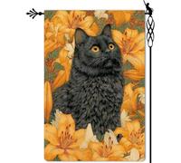 Drapeau de jardin chat noir avec lys - Drapeau de jardin d'automne vertical double face rustique - Terres agricoles - Décoration extérieure 5
