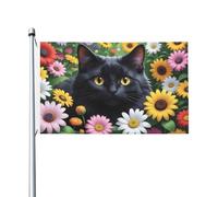 Drapeau de Jardin Chat noir et fleurs Drapeaux 90X150cm | Résistant à la Décoloration Bannière Extérieure Personnalisé Drapeau de Vacances pour Événements Maison manif