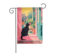 Drapeau de jardin chat noir regardant dehors 30 x 45 cm vertical double face ferme vacances décorations extérieures drapeau cour drapeau