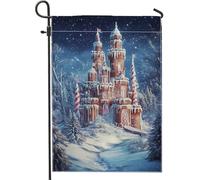 Drapeau de jardin château enneigé, drapeau de décoration extérieure rouge et blanc, drapeau double face en toile de jute pour la saison de Noël, décoration de terrasse, pelouse, 30,5 x 45,7 cm