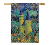 Drapeau de jardin château magique, bannière de décoration de paysage enchanté bleu, double face, décoration florale vibrante, idéale pour le printemps et l'été, 30,5 x 45,7 cm