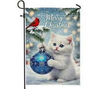 Drapeau de jardin chaton, ornement de Noël cardinal festif en toile de jute bleue double face, petit drapeau de jardin pour porche, pelouse, terrasse, 30 x 45 cm