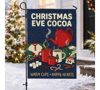 Drapeau de jardin chaud Citation de Noël Cocoa 30,5 x 45,7 cm | Théière rouge, drapeau de pelouse, guimauves, sucre d'orge, tradition des vacances, décoration d'hiver, bienvenue saisonnier