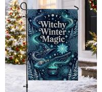 Drapeau de jardin chaudron avec citation magique d'hiver sorcière 30,5 x | Esthétique sorcière, drapeau de cour, thème solstice d'hiver, paysage de forêt magique, motifs de lune céleste