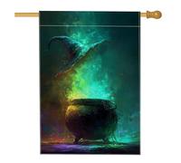 Drapeau de jardin chaudron de sorcière mystique, bannière colorée pour Halloween et automne, drapeau de cour double face en toile de jute pour décoration de pelouse extérieure, 71 x 101,6 cm
