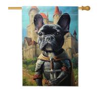 Drapeau de jardin chevalier de chiens français, bannière décorative animale colorée, drapeau de cour double face en toile de jute pour décoration de pelouse extérieure 71 x 101,6 cm