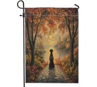 Drapeau De Jardin Chien Dogue Allemand D'Automne, Scène De Nature Automnale, Chiot Drapeaux Couleurs Vives Renforcé Bunting Pour Décorations Fête Célébration 70X102Cm