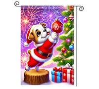 Drapeau De Jardin Chiot Chez Le Père Noël Bannière Éclatantes Durable 30X45Cm Drapeau Pour Plage Ferme