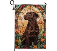 Drapeau de jardin Chocolate Lab, bannière florale colorée pour chien, décoration d'intérieur double face, décoration de pelouse extérieure pour les amoureux des animaux, 30,5 x 45,7 cm