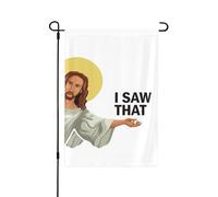 Drapeau de jardin chrétien humoristique « Jésus, j'ai vu ça » (double format 32 x 46 cm), décoration extérieure pour la maison ou la maison.