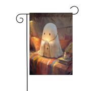 Drapeau de jardin chrétien vintage avec fantôme en prière sur le lit - 30 x 45 cm - Vertical double face - Décoration extérieure de ferme - Drapeau de cour