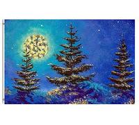 Drapeau De Jardin Christmas Winter Landscape With Moon And Snowy Fir Trees Drapeaus Décoratif Amusante Pride Flag Antifouling Drapeau De Bienvenue Pour Cour Pelouse Pavillon 152X90CM