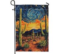 Drapeau de jardin ciel nocturne du désert, paysage de cactus étoilé bleu, décoration extérieure, bannière double face en toile de jute pour barbecue d'été, 30,5 x 45,7 cm