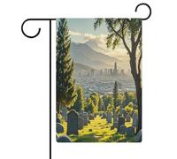Drapeau de jardin cimetière à l'extérieur de la ville, bannière de bienvenue, double face, petits drapeaux personnalisés pour piscine, cour, extérieur, décoration murale, 32,6 x 47,5 cm