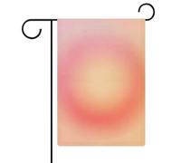 Drapeau de jardin circulaire dégradé rose clair orange flou en toile de jute double face 32 x 47 cm
