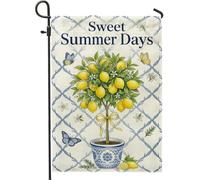 Drapeau de jardin citron, papillon botanique d'été, fleur jaune d'été, double face, en toile de jute, drapeaux décoratifs pour extérieur, terrasse, pelouse, porche, balcon, 30,5 x 45,7 cm