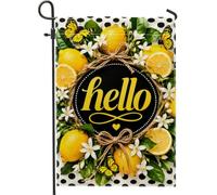 Drapeau de jardin citron, papillon lumineux d'été, fleur jaune d'été, toile de jute double face, drapeaux décoratifs d'extérieur pour extérieur, terrasse, pelouse, porche, balcon, 30,5 x 45,7 cm