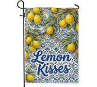 Drapeau de jardin citron, plaque botanique d'été en toile de jute jaune d'été double face pour extérieur, pelouse, porche, terrasse, entrée, 30,5 x 45,7 cm