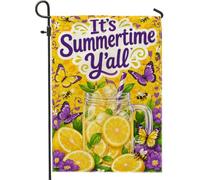 Drapeau de jardin citron, pot Mason papillon lumineux d'été jaune double face en toile de jute décorative pour extérieur, terrasse, pelouse, porche, entrée, camping, 30,5 x 45,7 cm