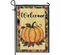 Drapeau de jardin citrouille d'automne, bannière de décoration d'automne jaune, drapeau de cour double face en toile de jute, décoration de pelouse extérieure de Thanksgiving, style Welcome Home, 30,5