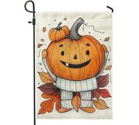 Drapeau de jardin citrouille d'automne, bannière orange souriante Jack-o'-Lantern décoration d'intérieur, drapeau de cour double face en toile de jute, décoration extérieure d'automne 30,5 x 45,7 cm