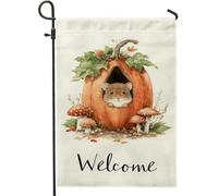 Drapeau de jardin citrouille d'automne, jolie souris dans une citrouille orange, bannière d'extérieur pour récolte d'automne, décoration de pelouse de bienvenue saisonnière 30,5 x 45,7 cm