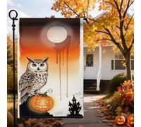 Drapeau de jardin citrouille d'Halloween 30,5 x 45,7 cm, aquarelle double face, hibou, Jack-O'-Lantern, maison hantée, pleine lune, petit drapeau en toile de jute pour ferme, Halloween, cour