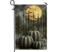 Drapeau de jardin citrouille d'Halloween, bannière décorative rayée grise, drapeau de pelouse double face en toile de jute pour décoration extérieure de vacances, 30,5 x 45,7 cm
