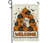 Drapeau de jardin citrouille d'Halloween, fantômes oranges et jack-o'-lanternes, drapeau de cour double face en toile de jute, décoration de pelouse extérieure de vacances, 30,5 x 45,7 cm